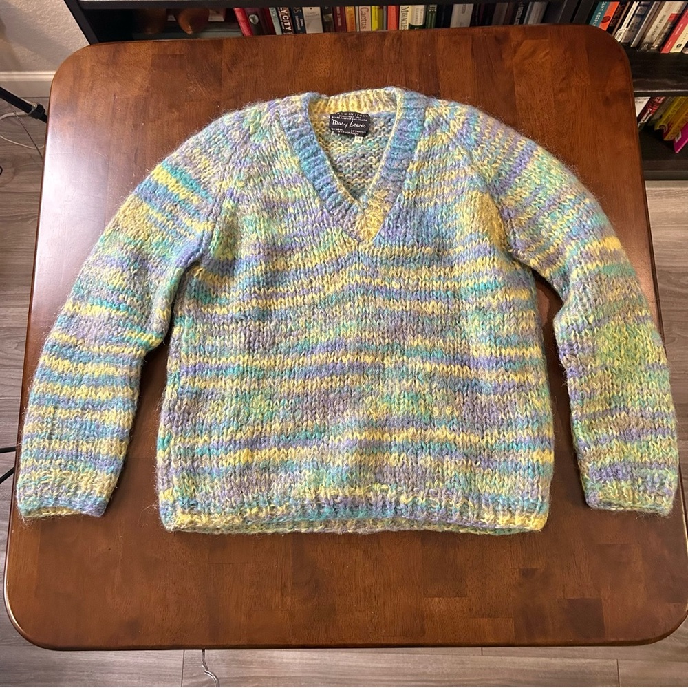 Vintage Sears Mary Lewis Made in Italy Wool Mohair Sweater in Purple and Green